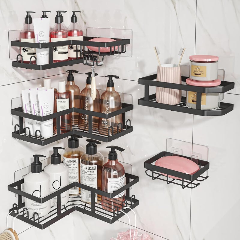 Corner Shower Caddy-No Drilling Shelves Wall Mounted, Black